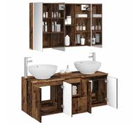 vidaXL Juego de Muebles de Baño 4 pcs Madera Envejecida, Muebles de baño, tocador Rectangular con Gran Espacio, diseño Moderno, Cabinet Espejo LED, Accesorios Que ahorran Espacio