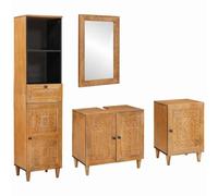 vidaXL Juego de Muebles de baño 4 pcs Marrón 38 x 33 x 160 cm, Conjunto de baño rústico, gabinete Enorme para Lavabo, Unidad Decorativa con Espejo, estación de Aseo Funcional