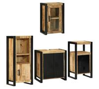 vidaXL Juego de Muebles de baño 4 pcs Marrón Madera de Mango sólido, Soluciones de Almacenamiento para baño, Juego de tocador Moderno y Elegante, diseño contemporáneo para renovar tu hogar