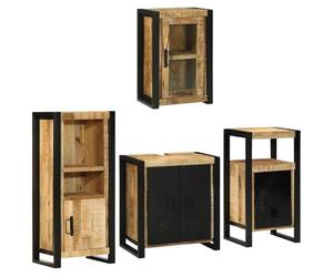 vidaXL Juego de Muebles de baño 4 pcs Marrón Madera de Mango sólido, Soluciones de Almacenamiento para baño, Juego de tocador Moderno y Elegante, diseño contemporáneo para renovar tu hogar