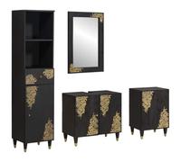 vidaXL Juego de Muebles de Baño 4 pcs Negro Madera de Mango Maciza, Set de baño, Almacenamiento rústico, Unidad montada en Pared, Mueble de Mango, gabinete Compacto, diseño Que Ahorra Espacio