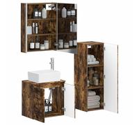 vidaXL Juego de Muebles de baño 4 pcs Roble Ahumado, Conjunto de Baño, Mueble Moderno, Espejo de Almacenamiento, LED Montado en Pared, Vanity Ahorrador de Espacio