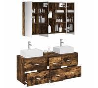 vidaXL Juego de Muebles de baño 4 pcs Roble Ahumado, Juego de Muebles Modernos para Baño, Espejo con Luz, Armario LED, Almacenamiento de Pared, ¡súper Funcional