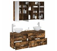 vidaXL Juego de Muebles de baño 4 pcs Roble Ahumado, Muebles de baño Modernos, gabinete con Espejo LED, estantes montados, Conjunto de tocador Que Ahorra Espacio