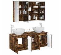 vidaXL Juego de Muebles de Baño 4 pcs Roble Ahumado, Muebles de baño, tocador Rectangular con Gran Espacio, diseño Moderno, Cabinet Espejo LED, Accesorios Que ahorran Espacio