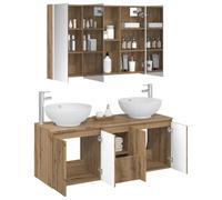 vidaXL Juego de Muebles de Baño 4 pcs Roble Artesanal, Muebles de baño, tocador Rectangular con Gran Espacio, diseño Moderno, Cabinet Espejo LED, Accesorios Que ahorran Espacio
