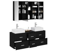 vidaXL Juego de Muebles de baño 4 pcs Roble Negro, Juego de Muebles Modernos para Baño, Espejo con Luz, Armario LED, Almacenamiento de Pared, ¡súper Funcional