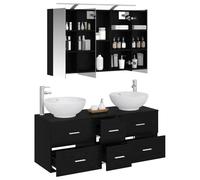 vidaXL Juego de Muebles de baño 4 pcs Roble Negro, Juego Moderno de Muebles para baño, Espejo colgado, Almacenamiento Modular, gabinete Doble, luz USB, fácil de armar