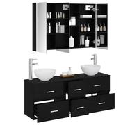 vidaXL Juego de Muebles de baño 4 pcs Roble Negro, Muebles de baño Modernos, gabinete con Espejo LED, estantes montados, Conjunto de tocador Que Ahorra Espacio
