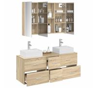 vidaXL Juego de Muebles de baño 4 pcs Roble Sonoma, Juego de Muebles Modernos para Baño, Espejo con Luz, Armario LED, Almacenamiento de Pared, ¡súper Funcional