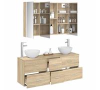 vidaXL Juego de Muebles de baño 4 pcs Roble Sonoma, Muebles de baño Modernos, gabinete con Espejo LED, estantes montados, Conjunto de tocador Que Ahorra Espacio