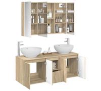 vidaXL Juego de Muebles de Baño 4 pcs Roble Sonoma, Muebles de baño, tocador Rectangular con Gran Espacio, diseño Moderno, Cabinet Espejo LED, Accesorios Que ahorran Espacio