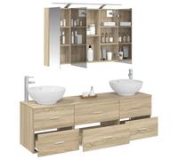 vidaXL Juego de Muebles de baño 4 pcs Roble Sonoma, Soluciones para el baño, Juego Moderno de Muebles, Espejo, Almacenamiento, LED, diseño Elegante