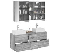 vidaXL Juego de Muebles de baño 4 pcs Sonoma Gris, Juego de Muebles Modernos para Baño, Espejo con Luz, Armario LED, Almacenamiento de Pared, ¡súper Funcional