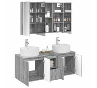 vidaXL Juego de Muebles de Baño 4 pcs Sonoma Gris Madera de ingeniería, Conjunto Moderno de Armario de baño, tocador en la Pared con Espejo LED, Gran Almacenamiento, Ahorra Espacio