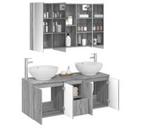 vidaXL Juego de Muebles de Baño 4 pcs Sonoma Gris Madera de ingeniería, Muebles de baño, tocador Rectangular con Gran Espacio, diseño Moderno, Cabinet Espejo LED, Accesorios Que ahorran Espacio