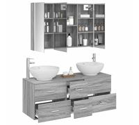 vidaXL Juego de Muebles de baño 4 pcs Sonoma Gris, Set de Muebles de Baño Elegante, Unidad Moderna, Espejo Ahorrador de Espacio, Almacenaje Funcional