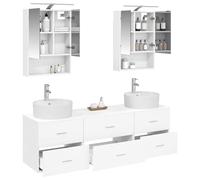 vidaXL Juego de Muebles de baño 5 pcs Blanco, Juego de baño Moderno, diseño Compacto, gabinete con Espejo, Puertas Reversibles, luz LED, Unidad de Pared