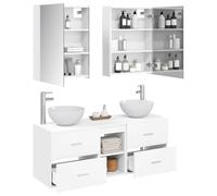 vidaXL Juego de Muebles de baño 5 pcs Blanco, Juego de Muebles Modernos para baño, Unidad de tocador, Espejo, Luces LED y soluciones para Ahorrar Espacio
