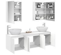 vidaXL Juego de Muebles de Baño 5 pcs Blanco Madera de ingeniería, Baño Moderno, soluciones de Almacenamiento con Estilo, tocador montado en la Pared, armarios espaciosos, iluminación integrada