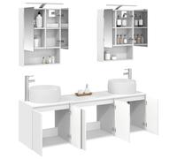 vidaXL Juego de Muebles de Baño 5 pcs Blanco Madera de ingeniería, Conjunto Moderno de baño, tocador Rectangular, Almacenamiento, Espejo LED y armarios de Madera