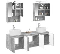 vidaXL Juego de Muebles de Baño 5 pcs Gris Hormigón, Almacenamiento Moderno para baño, Juego de armarios rectangulares, Luces LED, Muebles versátiles para Espacios organizados