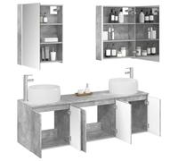 vidaXL Juego de Muebles de Baño 5 pcs Gris Hormigón, Conjunto Moderno de Muebles para baño, Espejo con LED, Gran Almacenamiento, diseño montado en la Pared, Ahorra Espacio