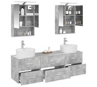 vidaXL Juego de Muebles de baño 5 pcs Gris Hormigón, Juego de baño Moderno, diseño Compacto, gabinete con Espejo, Puertas Reversibles, luz LED, Unidad de Pared