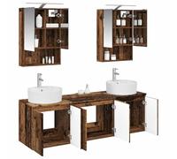 vidaXL Juego de Muebles de Baño 5 pcs Madera Envejecida, Almacenamiento Moderno para baño, Juego de armarios rectangulares, Luces LED, Muebles versátiles para Espacios organizados
