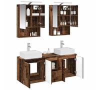 vidaXL Juego de Muebles de Baño 5 pcs Madera Envejecida, Baño Moderno, diseño Rectangular, Unidad de Almacenamiento, Lavabo montado en Pared, Espejo LED, Decor Chic