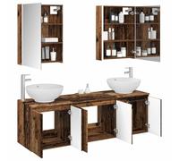 vidaXL Juego de Muebles de Baño 5 pcs Madera Envejecida, Baño Moderno, soluciones de Almacenamiento con Estilo, tocador montado en la Pared, armarios espaciosos, iluminación integrada