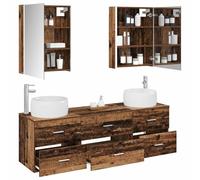 vidaXL Juego de Muebles de baño 5 pcs Madera Envejecida, Conjunto de baño Moderno, Mueble, gabinete Espejo, Unidad de Almacenamiento, colección de baño, Accesorios funcionales
