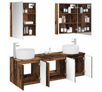 vidaXL Juego de Muebles de Baño 5 pcs Madera Envejecida, Conjunto Moderno de Muebles para baño, Espejo con LED, Gran Almacenamiento, diseño montado en la Pared, Ahorra Espacio