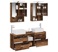vidaXL Juego de Muebles de baño 5 pcs Madera Envejecida, Juego de baño Compacto, luz LED Moderna, Unidad de tocador eficiente, Armario Espejo USB, Almacenamiento Modular