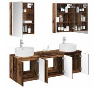 vidaXL Juego de Muebles de Baño 5 pcs Madera Envejecida, Juego de Muebles de Baño Moderno, Organizadores de Pared, Elegante Vanidad Rectangular con Luz LED