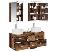 vidaXL Juego de Muebles de baño 5 pcs Madera Envejecida, Moderno tocador de baño, Espejo Elegante, Luces LED, organización efectiva, soluciones de Almacenamiento