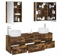 vidaXL Juego de Muebles de baño 5 pcs Roble Ahumado, Conjunto de baño Moderno, Mueble, gabinete Espejo, Unidad de Almacenamiento, colección de baño, Accesorios funcionales