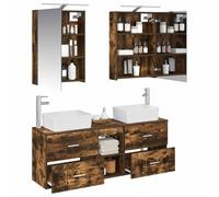 vidaXL Juego de Muebles de baño 5 pcs Roble Ahumado, Juego de baño Moderno, Almacenamiento práctico, gabinete Mural Elegante, iluminación USB, Espacio ordenado