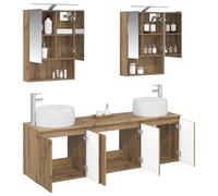 vidaXL Juego de Muebles de Baño 5 pcs Roble Artesanal, Conjunto Moderno de baño, tocador Rectangular, Almacenamiento, Espejo LED y armarios de Madera