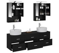 vidaXL Juego de Muebles de baño 5 pcs Roble Negro, Juego de baño Moderno, diseño Compacto, gabinete con Espejo, Puertas Reversibles, luz LED, Unidad de Pared