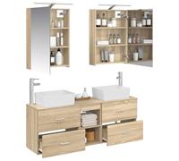 vidaXL Juego de Muebles de baño 5 pcs Roble Sonoma, Juego de baño Moderno, Almacenamiento práctico, gabinete Mural Elegante, iluminación USB, Espacio ordenado