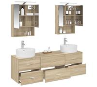 vidaXL Juego de Muebles de baño 5 pcs Roble Sonoma, Juego de baño Moderno, diseño Compacto, gabinete con Espejo, Puertas Reversibles, luz LED, Unidad de Pared