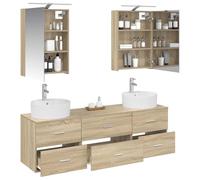 vidaXL Juego de Muebles de baño 5 pcs Roble Sonoma, Muebles Modernos para baño, Espejo LED, gabinete montado en Pared, Unidad de tocador, diseño ahorrador de Espacio