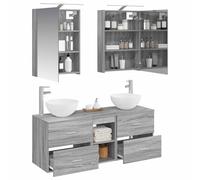 vidaXL Juego de Muebles de baño 5 pcs Sonoma Gris, Conjunto de baño LED Moderno, Espejo montado en Pared, soluciones de Almacenamiento, diseño contemporáneo, USB