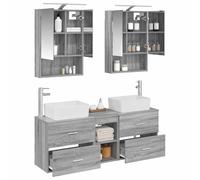 vidaXL Juego de Muebles de baño 5 pcs Sonoma Gris, Juego de baño Compacto, luz LED Moderna, Unidad de tocador eficiente, Armario Espejo USB, Almacenamiento Modular