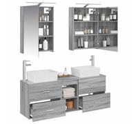 vidaXL Juego de Muebles de baño 5 pcs Sonoma Gris, Juego de baño Moderno, Almacenamiento práctico, gabinete Mural Elegante, iluminación USB, Espacio ordenado