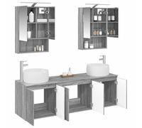 vidaXL Juego de Muebles de Baño 5 pcs Sonoma Gris Madera de ingeniería, Conjunto Moderno de baño, tocador Rectangular, Almacenamiento, Espejo LED y armarios de Madera