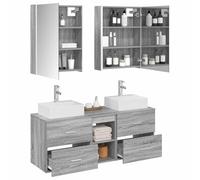 vidaXL Juego de Muebles de baño 5 pcs Sonoma Gris, Soluciones Modernas para el baño, Set de Muebles, tocador montado en Pared, Espejo LED, Organizador Compacto
