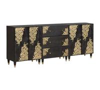 vidaXL Juego de Muebles de Baño con cajón 3 pcs Negro 180 x 33 x 75 cm, Armario de Madera Elegante, Set de Muebles Minimalistas para baño, soluciones de Almacenamiento montadas en Pared