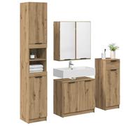 vidaXL Juego de Muebles de baño con cajón 4 pcs Roble Artesanal, Baño, Rectangular, Rústico, Almacenamiento, Ideas para Organizar Espacios Pequeños, Estante Abierto, Inspiración de Diseño Minimalista